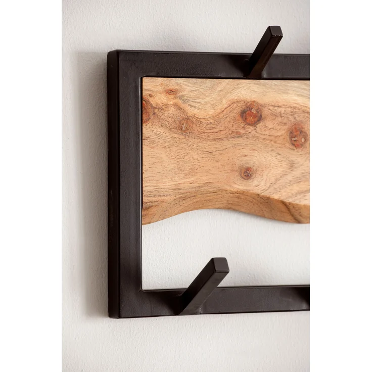 Wandgarderobe Akazie Massivholz Metall 80x20x8cm Hakenleiste Wellenmuster – Bild 5