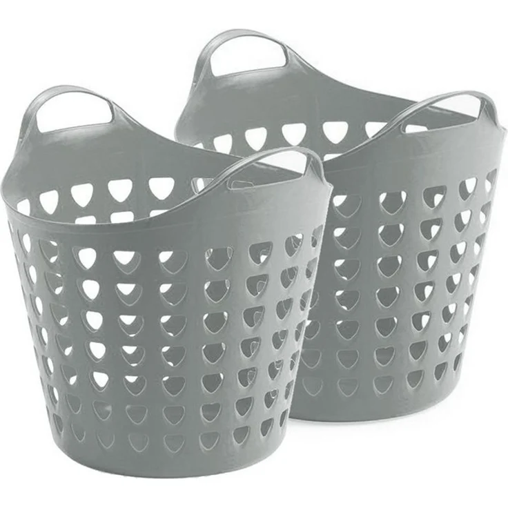 Kreher Aufbewahrungskorb Set: 2 x Flexi Korb 35 Liter mit Loch in verschiedenen Farben – Bild 1