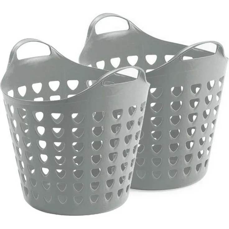Kreher Aufbewahrungskorb Set: 2 x Flexi Korb 35 Liter mit Loch in verschiedenen Farben