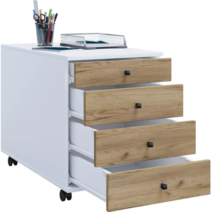 Mid.you Rollcontainer, Weiß und Honigeiche, Kunststoff, 4 Schubladen, 42x57x75 cm – Bild 3