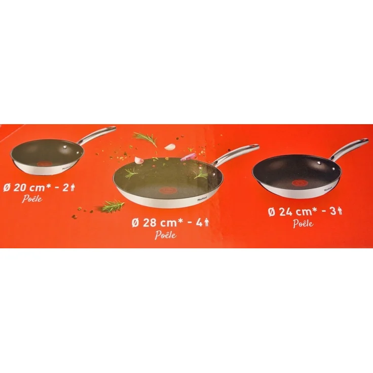 Tefal Pfannen-Set | Induktion | Antihaftbeschichtung | Edelstahl | 3-teilig 20/24/28 cm | Thermo-Signal | silber – Bild 3