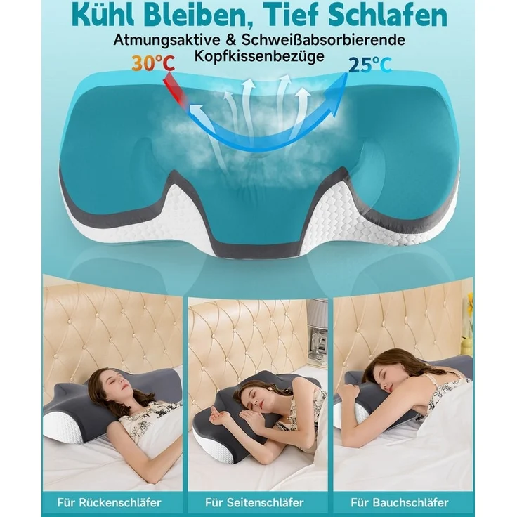Esun Kopfkissen Nackenstützkissen, Kopfkissen Memory Foam, Kissen Seitenschläferkissen, Füllung: Rückstellschaum, Seitenschlafer, Rückenschlafer, Bauchschlafer, Set, Kissen, Pillow Kissen für Seiten, Rücken & Bauchschläfer – Bild 3