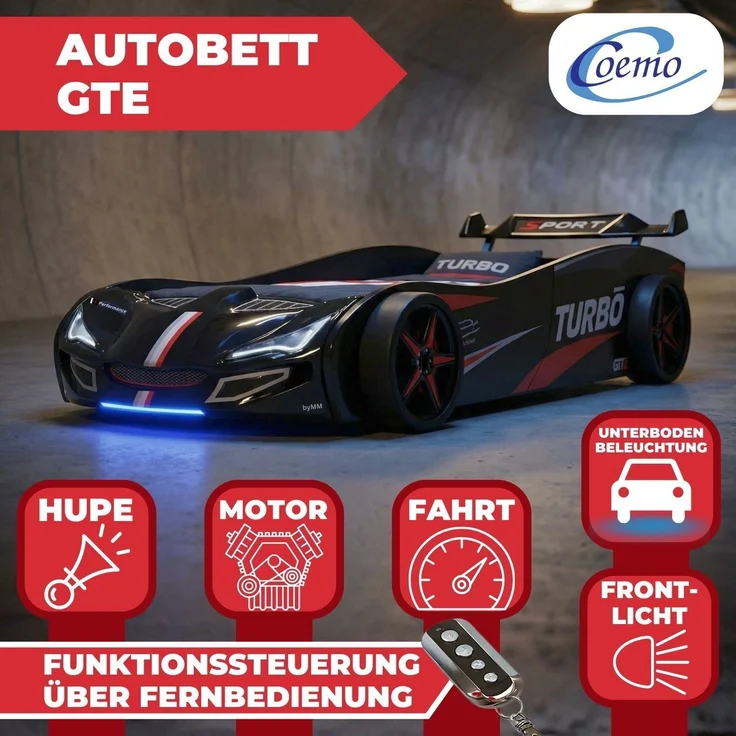 Autobett GTE Kinderbett im Rennwagen-Design mit Lattenrost Farbe Schwarz – Bild 5