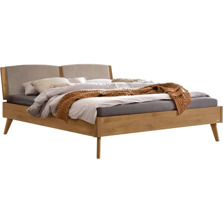 Hasena Massivholzbett Fabro Lounge Wildeiche mit Polster-Kopfteil 180x210 cm, Fußhöhe 20 cm – Lounge