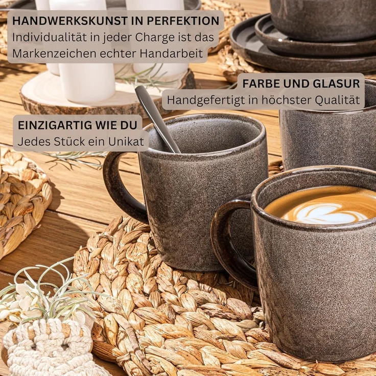SÄNGER Kaffeebecher Set Kairo Graphit - 6 teilig aus Steingut – Bild 5