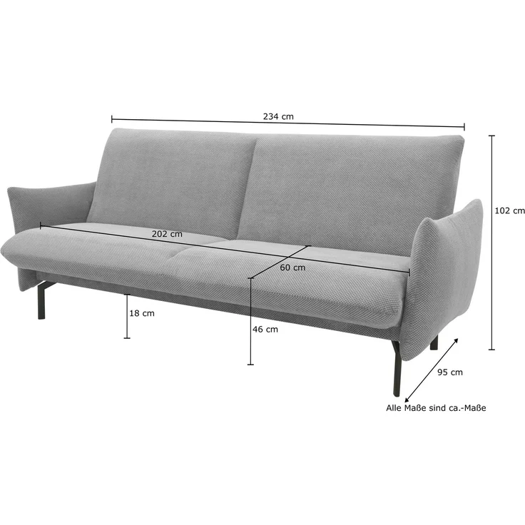 DOMO. collection Sofa 700 003, 2-Sitzer Liege, Rechteckig, Schlaffunktion, Füße mit Filzgleitern, 2er Couch, Polstergarnitur, 234 x 95 x 102 cm (BxTxH), mint – Bild 12