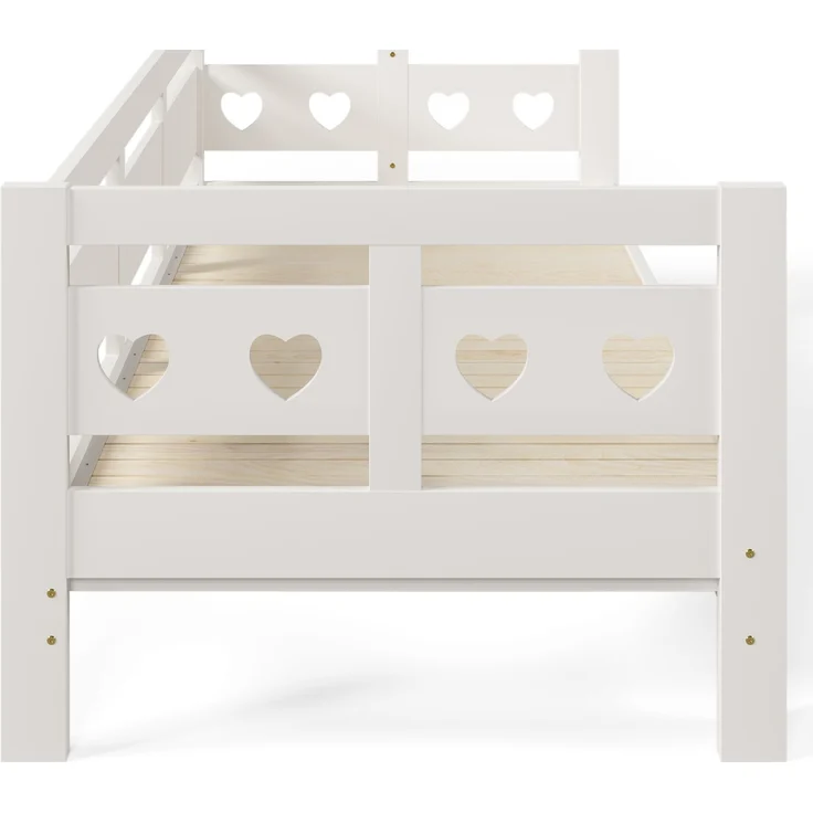 Herzform Schlafsofa, Daybed ausziehbar, Kinderbett und Gästebett, weißes Polster, Kiefernholz, platzsparend – Bild 9