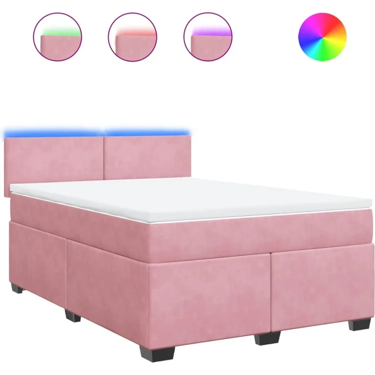 vidaXL Boxspringbett mit Matratze Rosa 140x200 cm Samt 3288629 – Bild 2