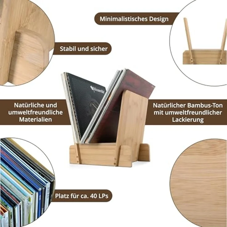 Stagecaptain Aufbewahrungsbox LPSB-40 Bambus LP-Ständer Regal für Schallplatten und mehr (inklusive Schrauben für den Zusammenbau), Platz für bis zu 40 12"-LPs – Bild 4