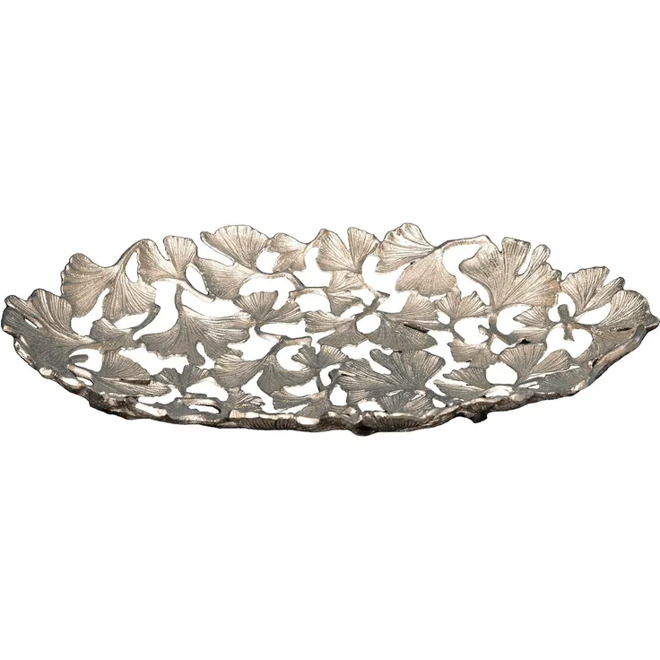 riess-ambiente Dekoschale GINKGO LEAFS 50cm silber (Einzelartikel, 1 St), Wohnzimmer · Schale · Handarbeit · Boho