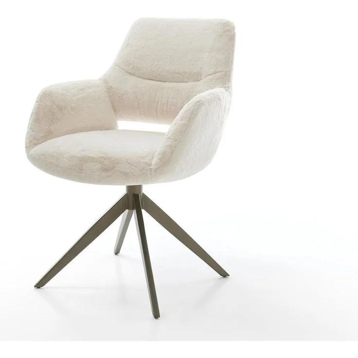 Drehstuhl Yago-Flex mit Armlehnen Plüsch Creme-Weiß Kreuzgestell breit Effektfinish Titan 360° drehbar Wippfunktion Taschenfederkern – Bild 2