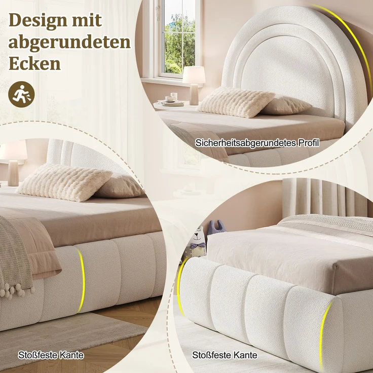Merax Polsterbett, Einzelbett, Kinderbett 90 x 200cm, hydraulisches Funktionsbett, Bett mit Lattenrost, Kopfteil und großem Stauraum, gepolstertes Kopfteil, bouclé, beige – Bild 7