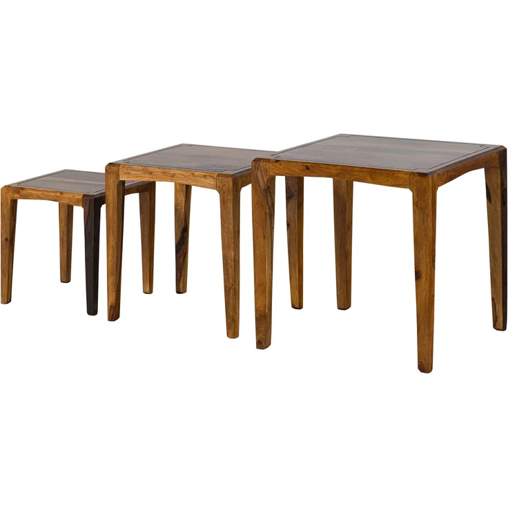 Beistelltisch 3er-Set Sheesham 50x50 / 40x40 / 31,5 x34 dunkelbraun lackiert ANCONA #251 – Bild 10