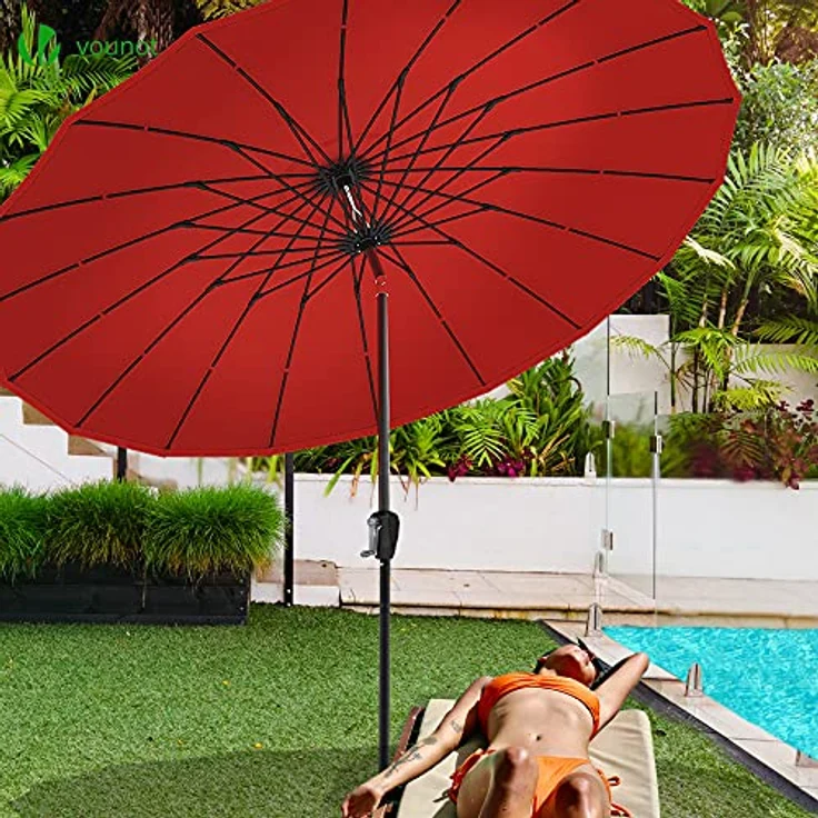 VOUNOT Shanghai Sonnenschirm 270 cm Rund mit Kurbelvorrichtung, Knickbar, Sonnenschutz UV-Schutz, Balkonschirm Gartenschirm Marktschirm mit Schutzhülle, Rot – Bild 6