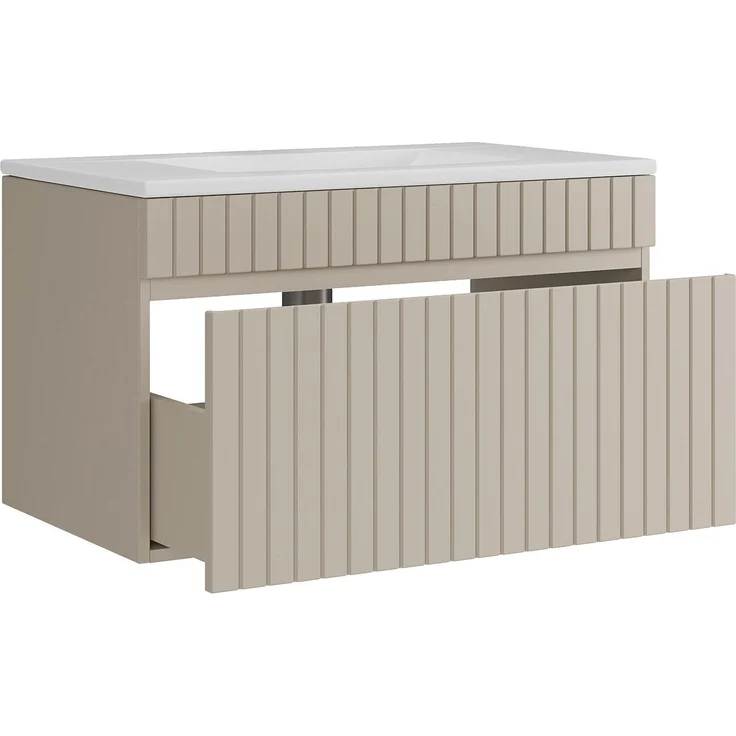 Vente-unique - Hängender Waschbeckenunterschrank - Geriffelt - Beige - mit Einbauwaschbecken - 80 cm - SATARA – Bild 5
