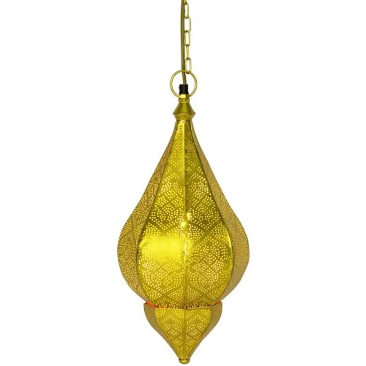 Marrakesch Orient & Mediterran Interior Pendelleuchte Kihana, handgefertigte Hängelampe aus Metall in Gold, 40 cm, E14-Fassung, einzigartiges orientalisches Design – Bild 7