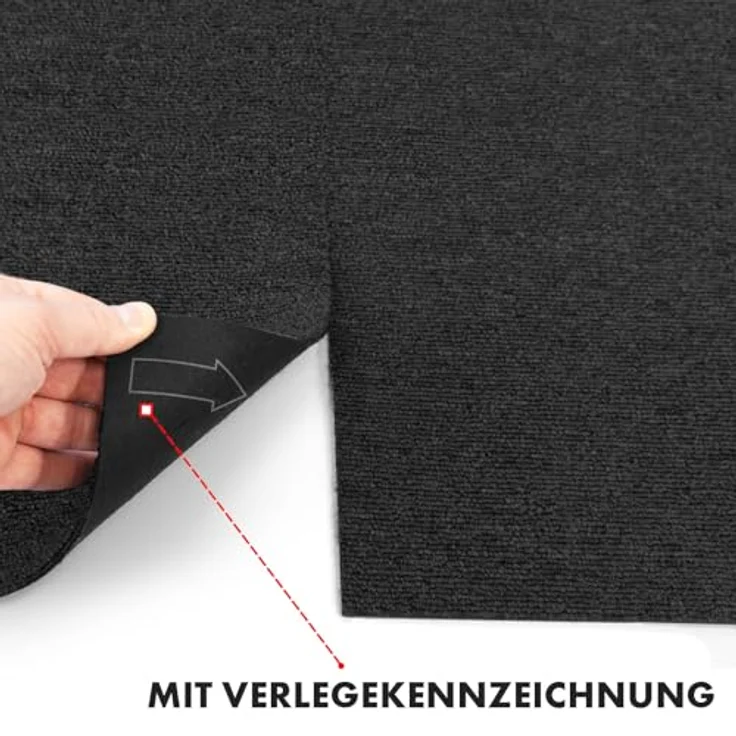 KARAT Teppichfliesen Moskau 50x50 cm selbstliegend - 24 Stück Set - 6m² strapazierfähiger Teppich Bodenbelag mit hochwertigem Schlingenflor für Haus & Büro - antistatisch mit Bitumen Rücken, Anthrazit – Bild 4