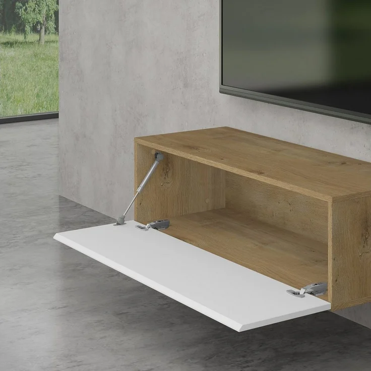 doporro Lowboard, Holz, Kerneiche und Matt Weiß, 100 cm – Bild 2