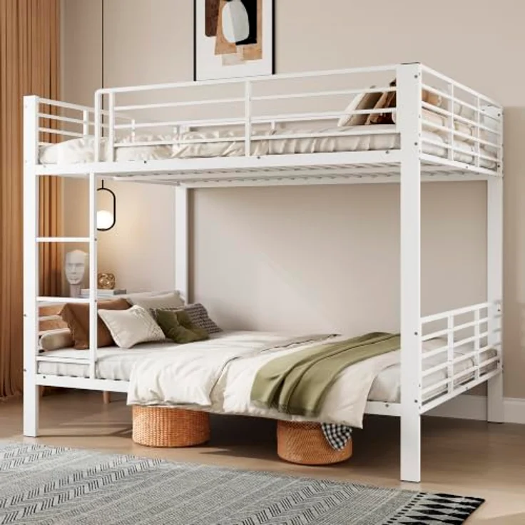 FAVSH Etagenbett 140x200 cm aus Metall, Hochbett mit Rausfallschutz und Leiter, Geräuscharmes Doppelbett, rutschfest, für Jugendliche und Erwachsene, WG & Ferienwohnung, Weiß A – Bild 9