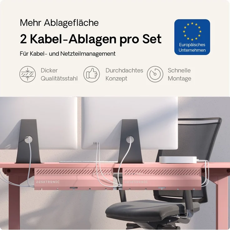 Desktronic Kabelkanal Schreibtisch, 2x43cm, Hochwertiger Stahl, Kabel Organizer für Kabelführung Rosa – Bild 2