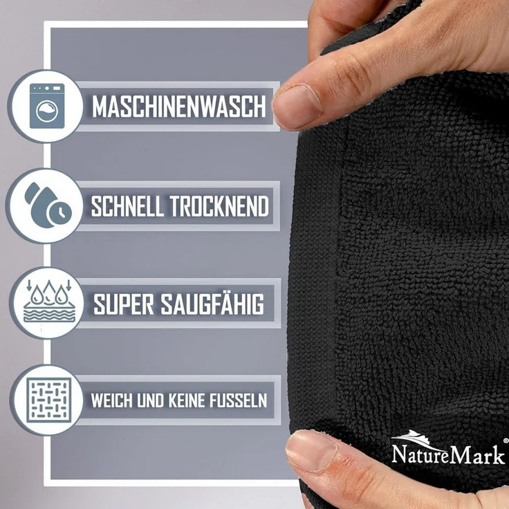NatureMark 2er Pack Badvorleger Badematte | Premium Qualität | 100% Baumwolle | 50x80 cm | Duschvorleger Duschmatte Doppelpack | Farbe: Schwarz