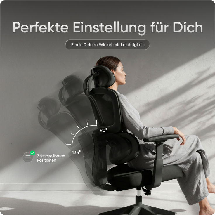 DESKSPACE Move - Premium Ergonomischer Bürostuhl, Höhenverstellbare Rückenlehne - Schwarz – Bild 7