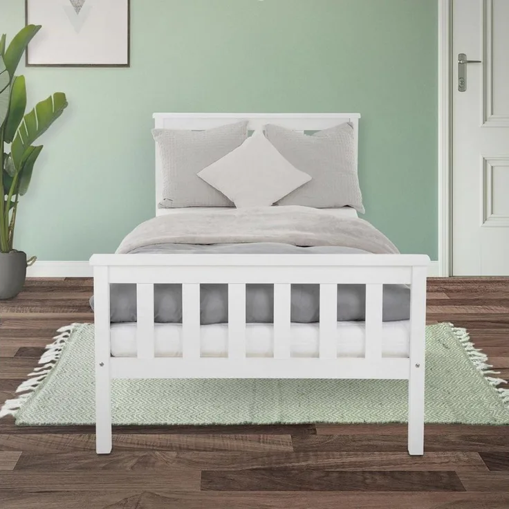 ML-DESIGN Bettgestell Holz Tagesbett, Jugend Einzelbett mit Kopf- & Fußteil, Holzbettgestell, Kinderbett, Bettrahmen Massivholz Bett Jugendbett Kiefer Weiß