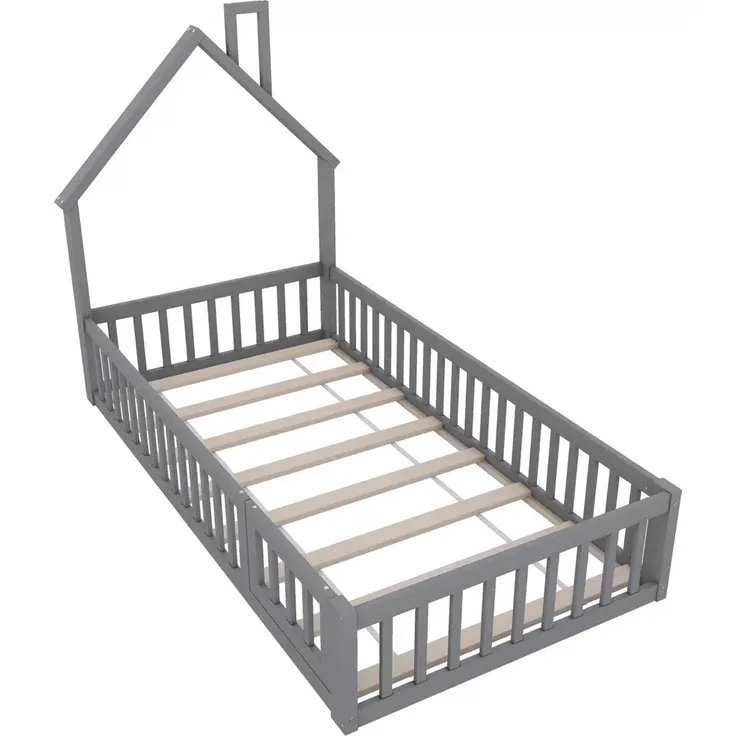Hausbett mit Lattenrost und Rausfallschutz, 90x200 cm, Kinderbett, Jugendbett, Kiefer – Bild 5