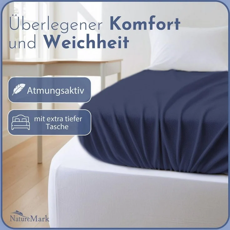 NatureMark Spannbettlaken 2er-Set Frottee Kinder-Spannbetttuch 70x140 cm, 80% Baumwolle / 20% Polyester, Gummizug: rundum, (1 Stück), blau) – Bild 1