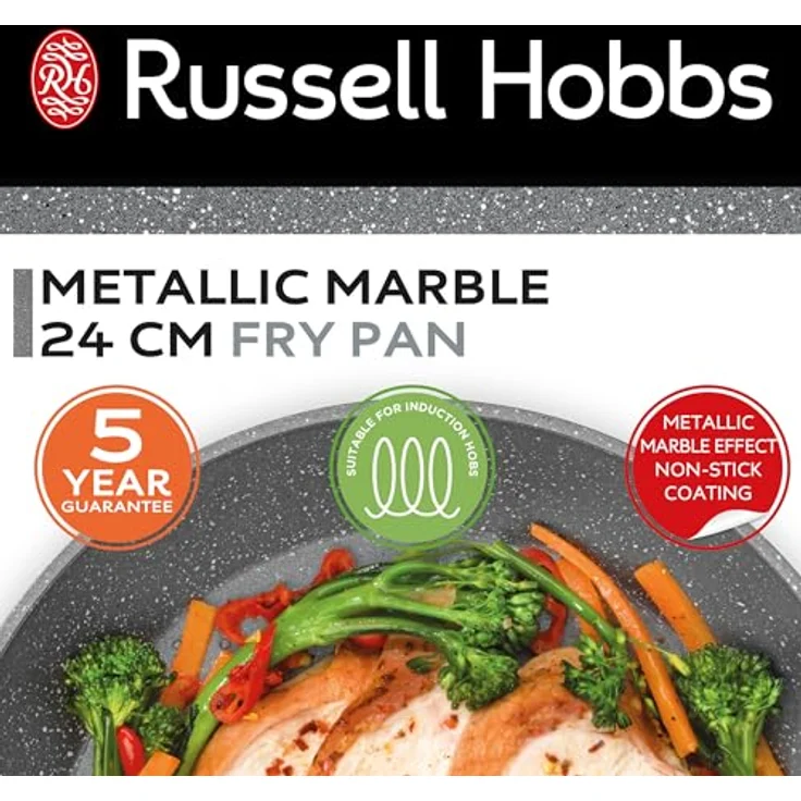 Russell Hobbs RH02799EU7 Metallic Marmor 24 cm Bratpfanne - Antihaftbeschichtete Eier-/Omelettpfanne, Induktionsherd-kompatibel, Pfannkuchen-/Crêpe-Pfanne, Kochgeschirr aus geschmiedetem Aluminium – Bild 3