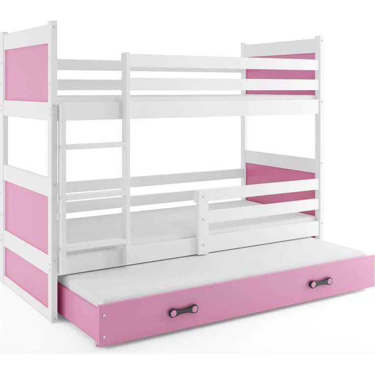 BMS Etagenbett für Kinder Rico Weiß Rosa 3 Schlafplätze – Bild 1