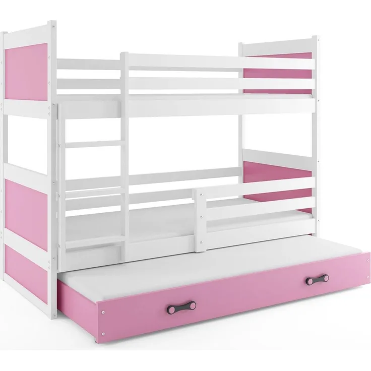 BMS Etagenbett für Kinder Rico Weiß Rosa 3 Schlafplätze
