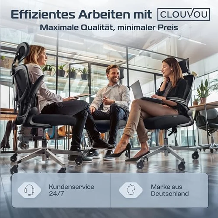 Clouvou Drehstuhl SmartSeat, Ergonomischer 1-Sitzer, Schwarz, Textil, 70x142x70 cm, Ideal für Homeoffice und Büro – Bild 7