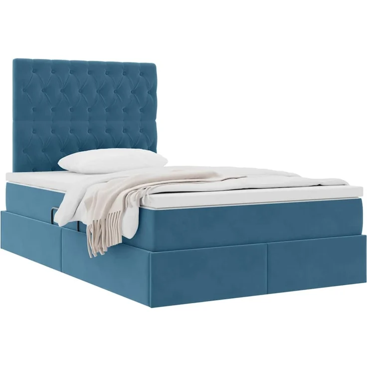 vidaXL Aufbewahrungsbett mit Matratze Dunkelblau 120 x 200 cm Samt 3372085 – Bild 3