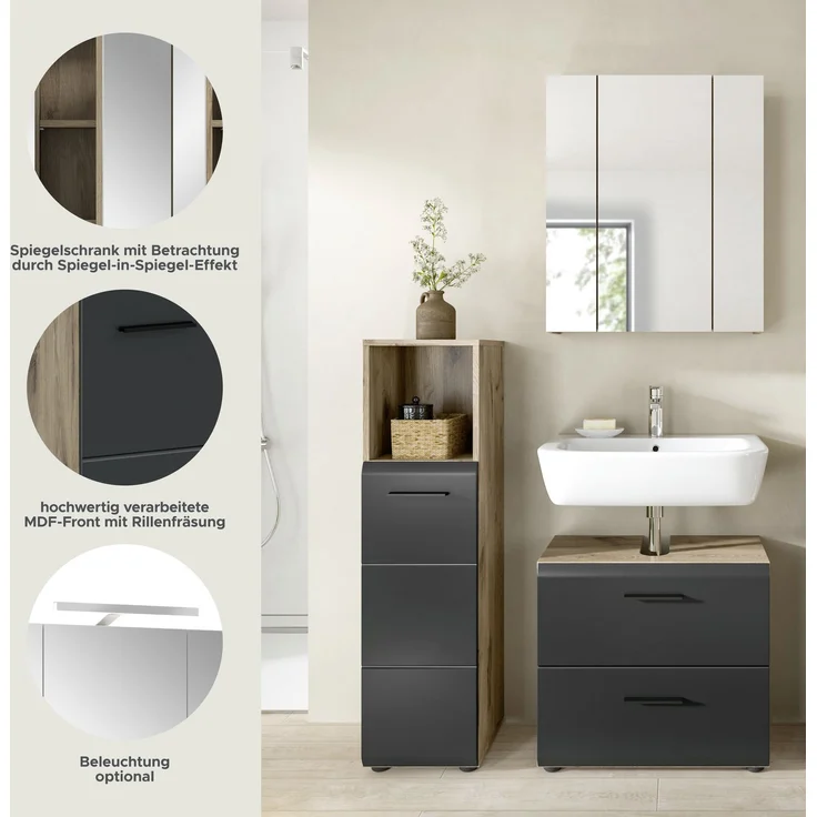 Badkombination (B/H/T: 105x185x30 cm) in schwarz matt und Nox Oak Nachbildung – Bild 8