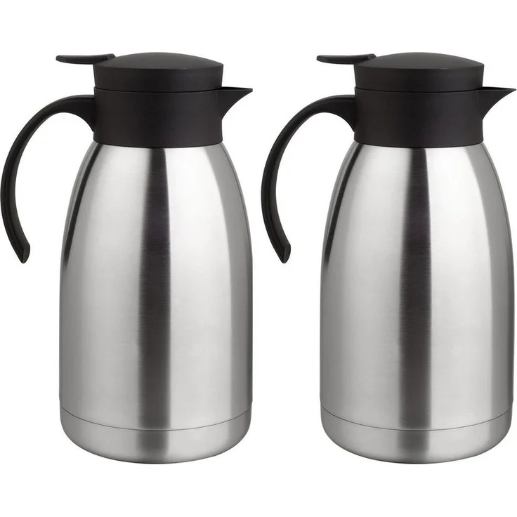 HAC24 Isolierkanne Thermoskanne Kaffeekanne Teekanne Thermo Kaffee Tee Kanne, 2 l, (2 Stück), Edelstahl, Einhandautomatik – Bild 1
