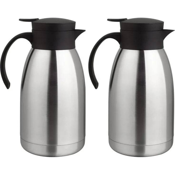 HAC24 Isolierkanne Thermoskanne Kaffeekanne Teekanne Thermo Kaffee Tee Kanne, 2 l, (2 Stück), Edelstahl, Einhandautomatik