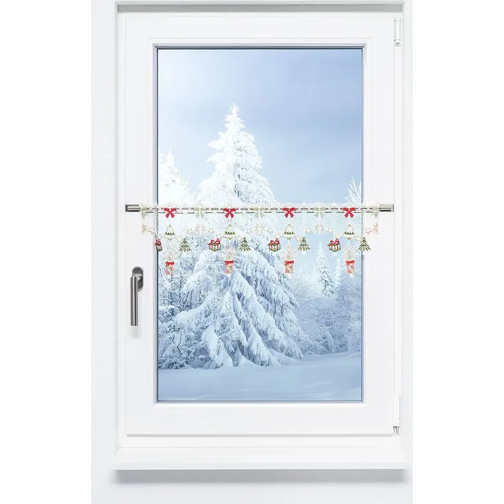 Scheibengardine Plauener Spitze - Weihnachtsdeko (Bx H) 128cm * 20cm rot/Rot-Grün