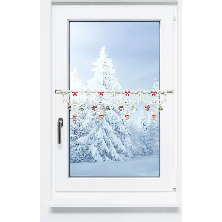 Scheibengardine Plauener Spitze - Weihnachtsdeko (Bx H) 128cm * 20cm rot/Rot-Grün – Bild 1