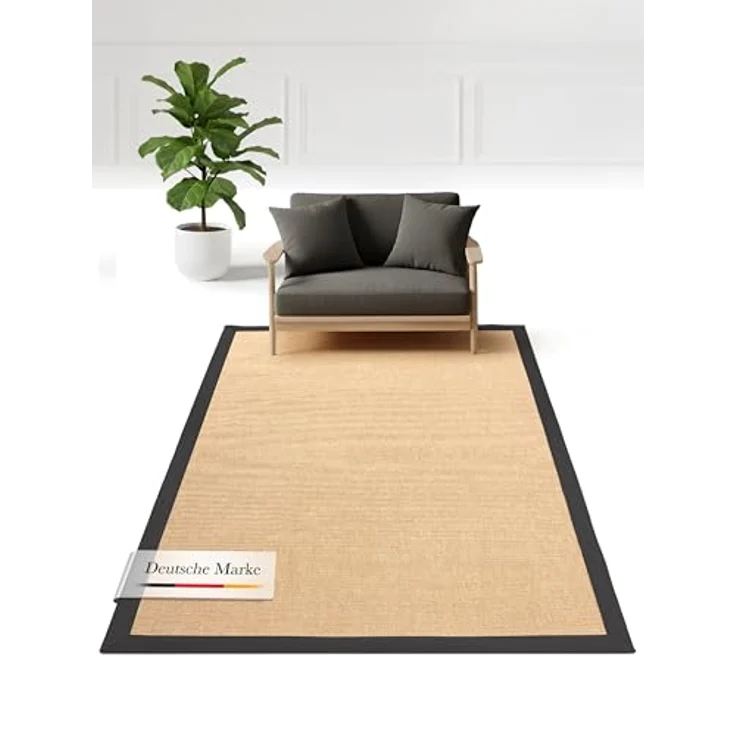 carpetfine Sisalteppich Sisal, rechteckig, Höhe: 5 mm, mit farbiger Bordüre, Anti Rutsch Rückseite – Bild 2