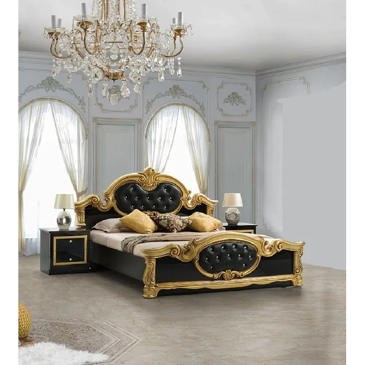 Interdesign24 Schlafzimmer-Set Donna, (inkl. Bett 180 x 200 cm und 2 Nachtkonsolen, im ausgefallenem Barock-Stil mit Goldverzierungen), in Hochglanz Schwarz/Gold