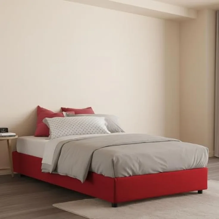 Talamo Italia - Camilla Doppelbett, Bettkasten mit Stoffbezug, 100 % Made in Italy, seitliche Öffnung, geeignet für Matratze 120 x 190 cm, Rot