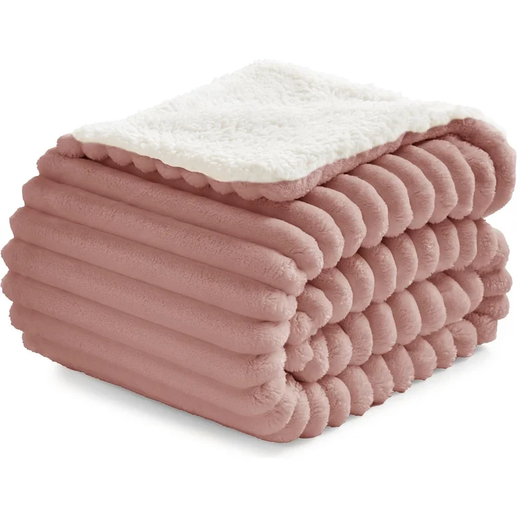 BEDELITE warme Decke Sherpa Kuscheldecke Flauschig Altrosa 150x200 | dicke Deko Fleecedecke, Cord Überwurf für Wohnzimmer und Schlafzimmer, weiche Wohndecke, Tagesdecke, das ideale Geschenk