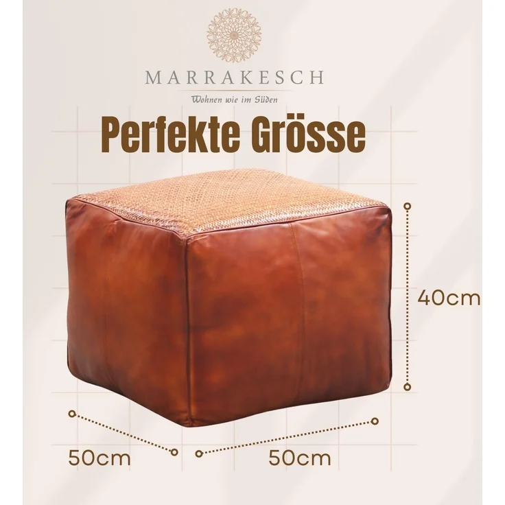 Marrakesch Orient & Mediterran Interior Pouf Vintage Pouf Sitzkissen Hocker aus Leder Griffit (1-St), Handarbeit – Bild 3