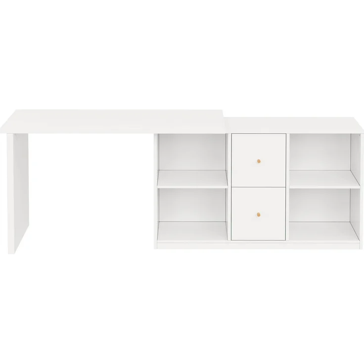 Eckschreibtisch mit 2 Schubladen und 4 Fächern, 120x50x78/130x35 cm, Weiß – Bild 5