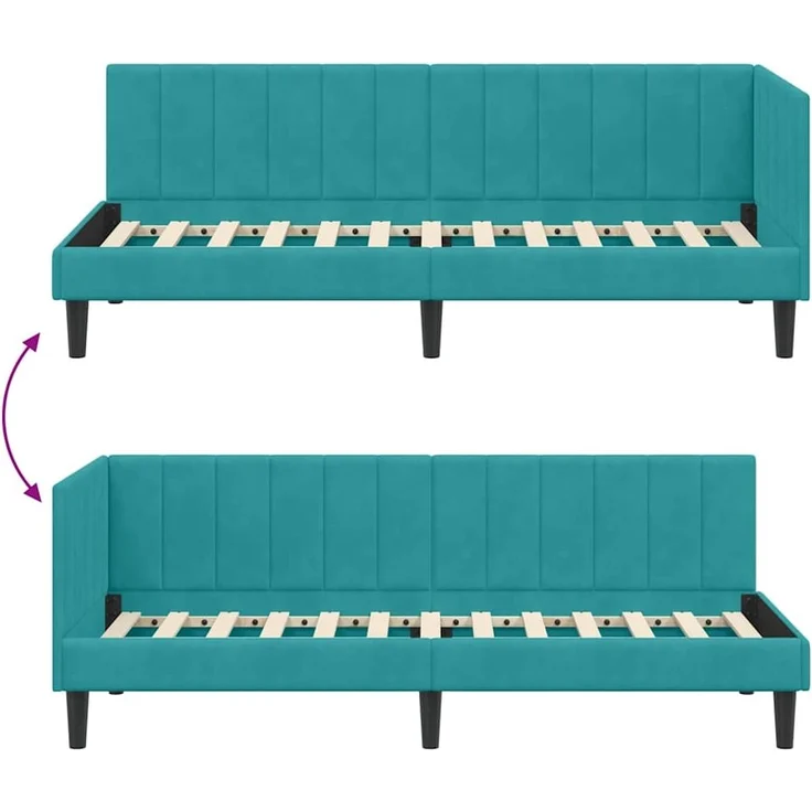 vidaXL Eckbettgestell mit Kopfteil Türkis 80 cm x 200 cm Samt 42016336 – Bild 8