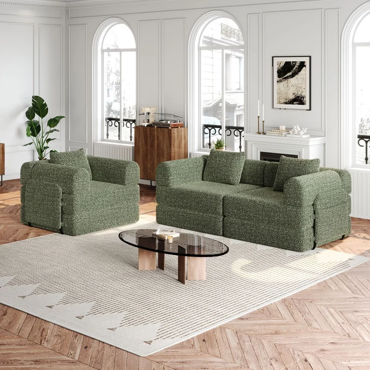 ZUBALIYA SchlafSofa mit LED - Beleuchtung, mit Ablageflächen, mit Chenille - Bezug, mit Samtbezug, mit breiten Armlehnen – Bild 7