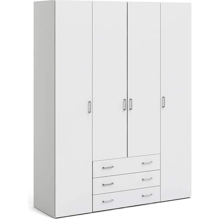 Kleiderschrank mit vier Türen und drei Schubladen, Farbe Weiß, Maße 154 x 200 x 49 cm – Bild 1