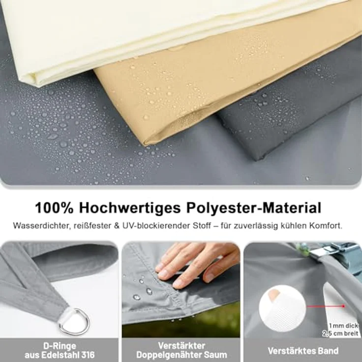 LOVE STORY Sonnensegel Wasserdicht 2x3 m Rechteckig PES Polyester Sonnenschutz Windschutz Balkon Terrasse 95% UV-Schut,für Balkon Garten,Hellgrau – Bild 5