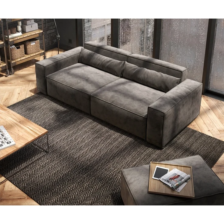 DELIFE Big-Sofa Sirpio, Mikrofaser Khakibraun 230x95 cm mit Hocker – Bild 3